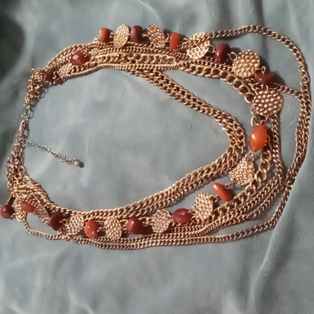 Multi layered chain necklace 20+ 4 inches long. Brass/ Bronze color.